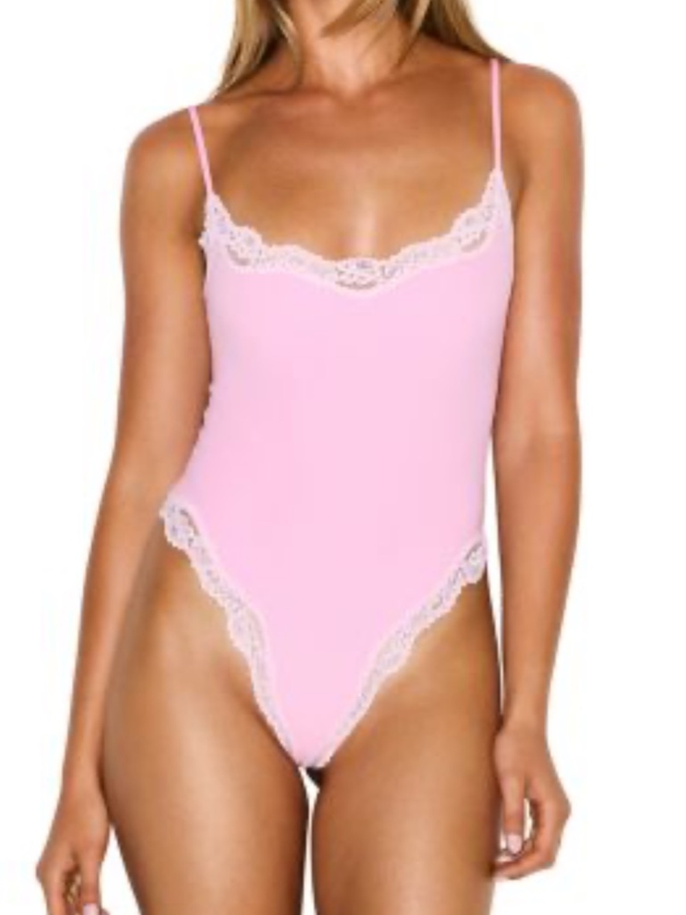 SKIMS Pink Lace-Trim Camisole Bodysuit